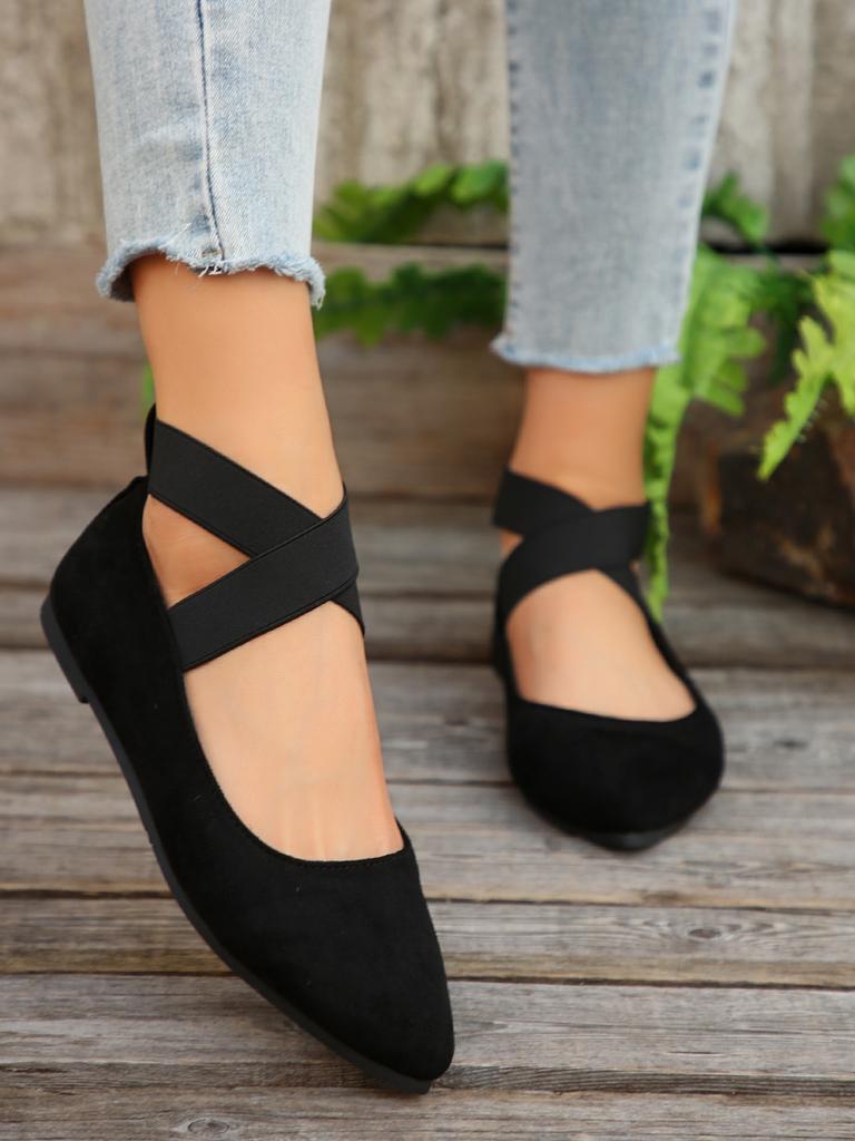 Fashion Large Size Women Shoes 2025 Spring Pointed Toe Cross Cross Tied Casual Shoes Vintage Comfortable Soft Sole Slip on Flats