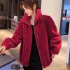 Short Women's Trendy Winter Double-Sided Fleece Stand Collar Hoodie Cardigan Zipper Jacket