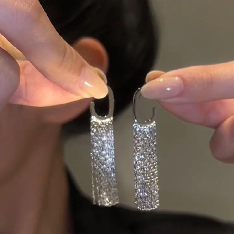 Statement Silver Long Metal Chain Bling Tassel Earrings for Women Wedding Ms Jewelry Pendant Gifts