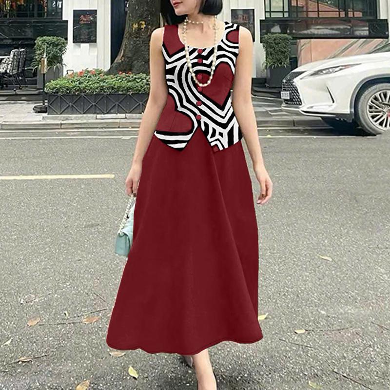 ZANZEA Women Print Tank Tops and Long Skirts Summer Two Piece Suit Sets