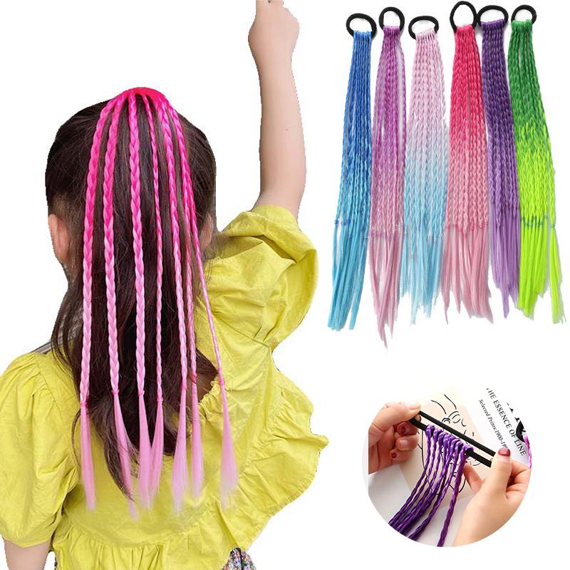 

1 шт., детские головные уборы из витой веревки, хвост, аксессуары для волос, красочные парики, головные уборы