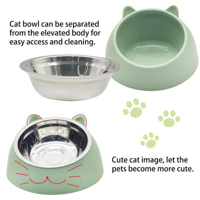 Raised Cat Food Bowl 15-degree Tilted Elevated Pet Feeder Bowl Anti Spill Stainless Steel Pet Food Dish for Dogs And Cats To Protect Pet's Spine