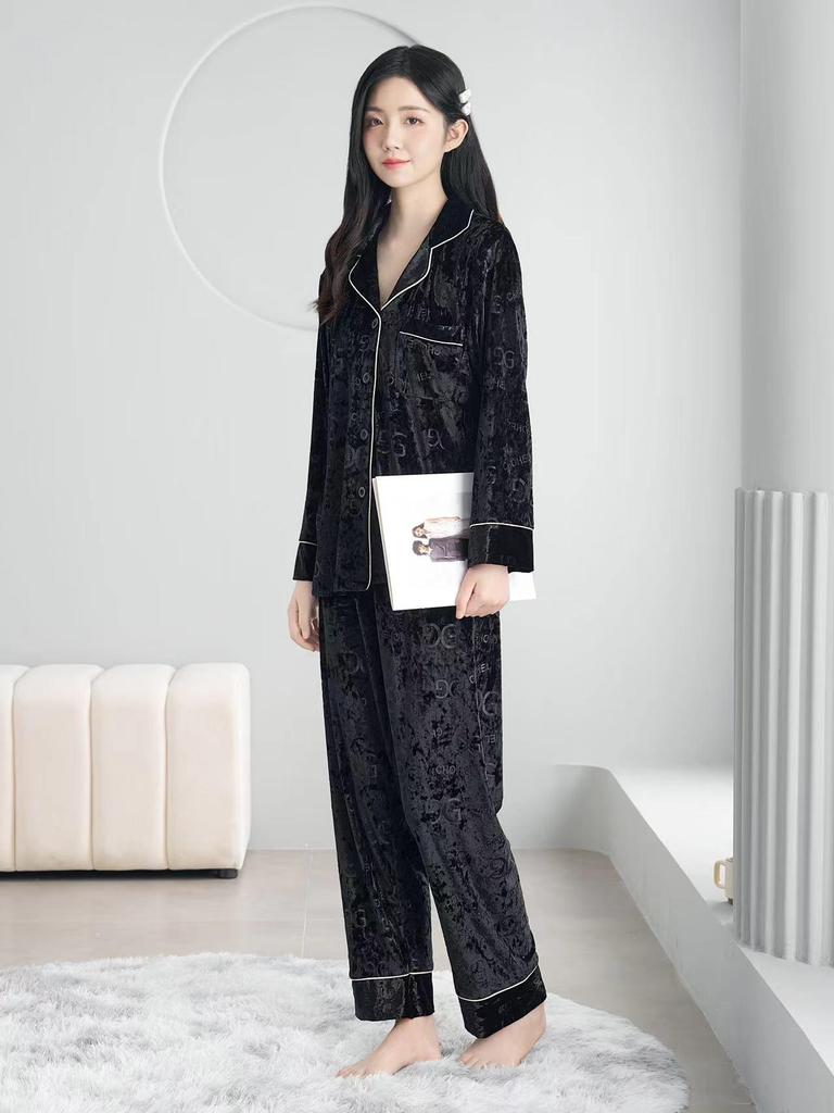 Da Vinci Code Samtpyjama: Goldener Diamant Langarm & Hose, Buchstaben-G-Design, Lockere Passform für Paare, Herren-Set – Herbst/Winter.