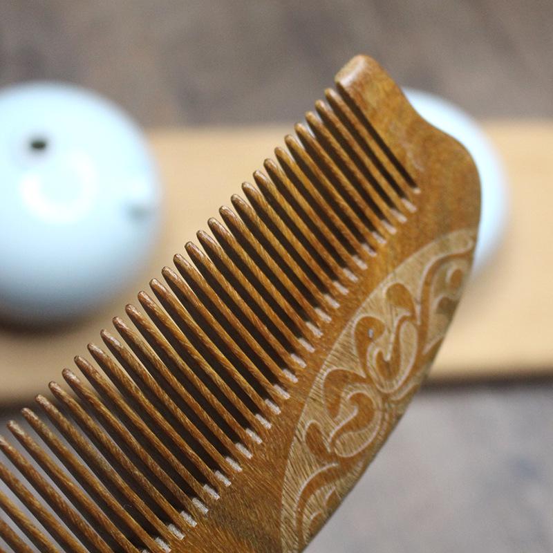 Large Carved Green Sandalwood Wooden Comb - Portable Wooden Gift Comb for Home