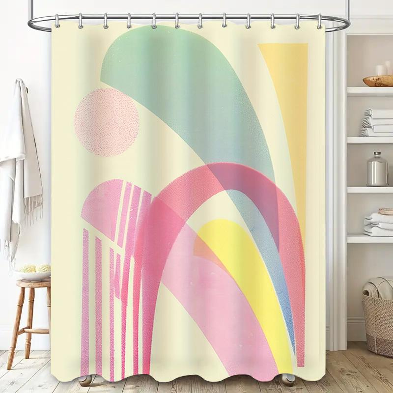 Modern Shower Curtain, Bold Color Block Design, Polyester Fabric with Hooks for Bathroom Decor Pink Yellow Green Red Blue Stripe