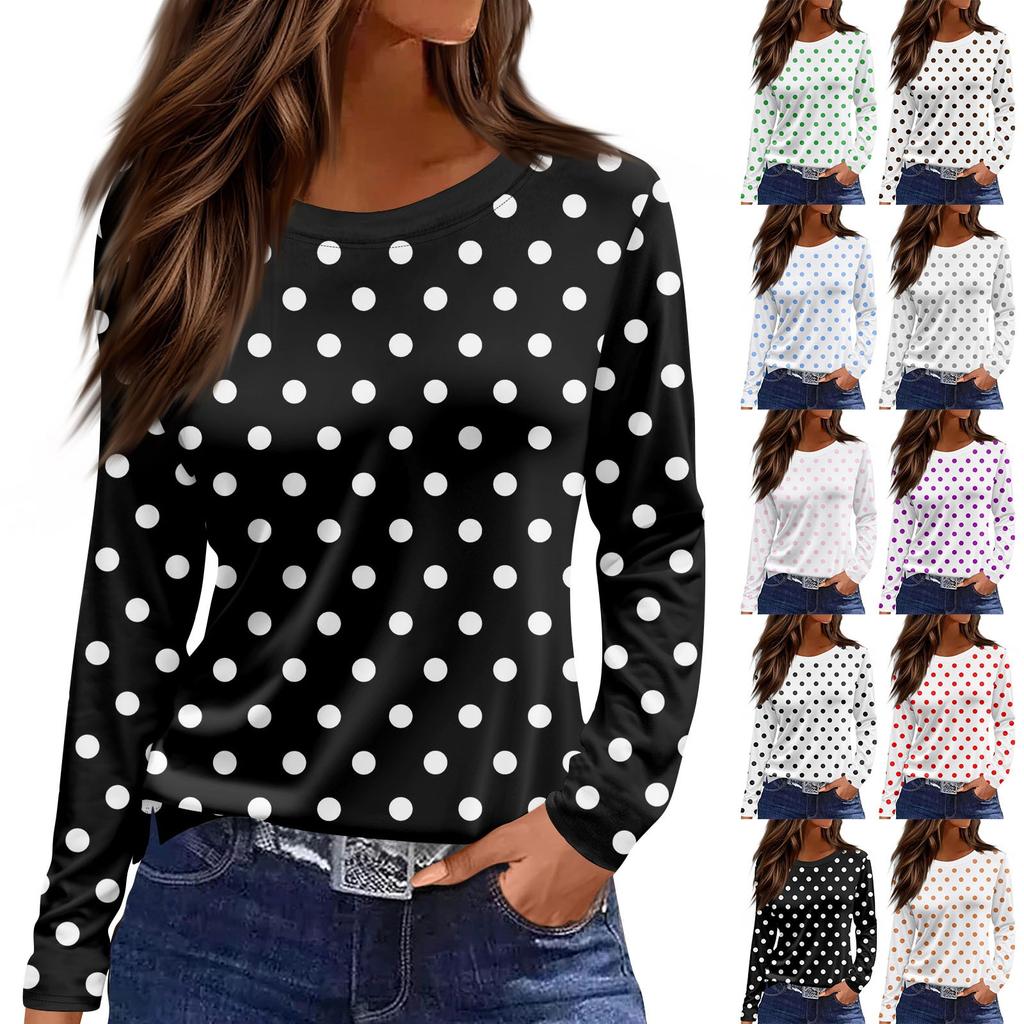 Damenmode Lässig Schlitzsaum Rundhals Langarm Bedrucktes T-Shirt Damen Oberteil