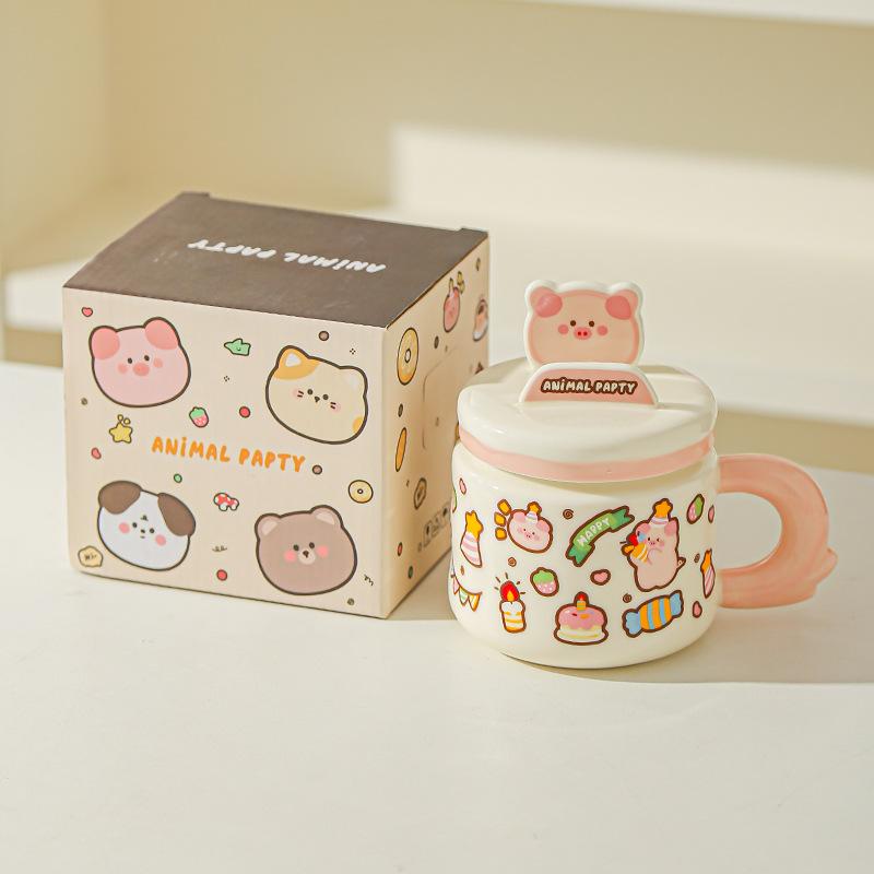 Cute Cartoon Cute Pet Doodle Animal Mug Office High value Water Cup Mobile Phone Stand Student Ceramic Cup