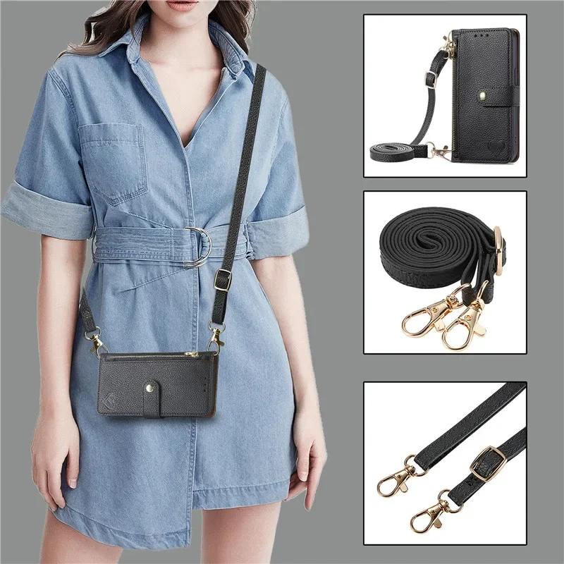 Reißverschluss-Geldbörsen-Handyhülle für Samsung Galaxy S24 S23 Ultra S22 S21 FE S20 Plus M54 M14 M53 M33 M13 M52 M32 Lanyard Lederhülle