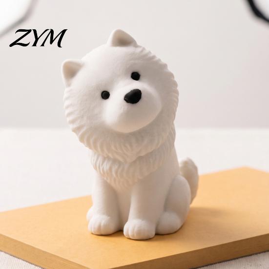 Gift for Samoyed Owners Cute Sitting Dog Figurine, 3D Printed Smiling Puppy Statue, Healing Pet Table Decor Animal Desktop Ornament Home Car