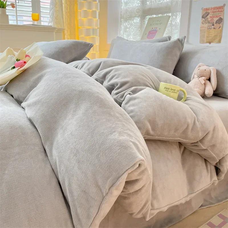 Simple Milk Fleece Warm Autumn Winter Duvet Cover Set 220x240 Soft Fluffy Queen Bedding Set Plush Warmth Blanket Cover Sets Cozy