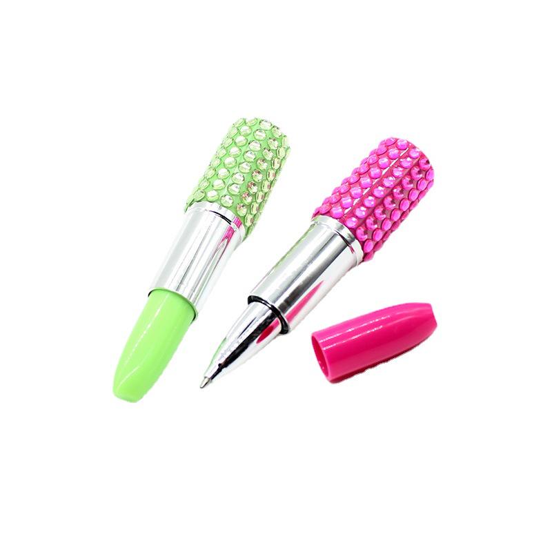 Korean-Style Rhinestone Lipstick Ballpoint Pen & Lip Balm Gift