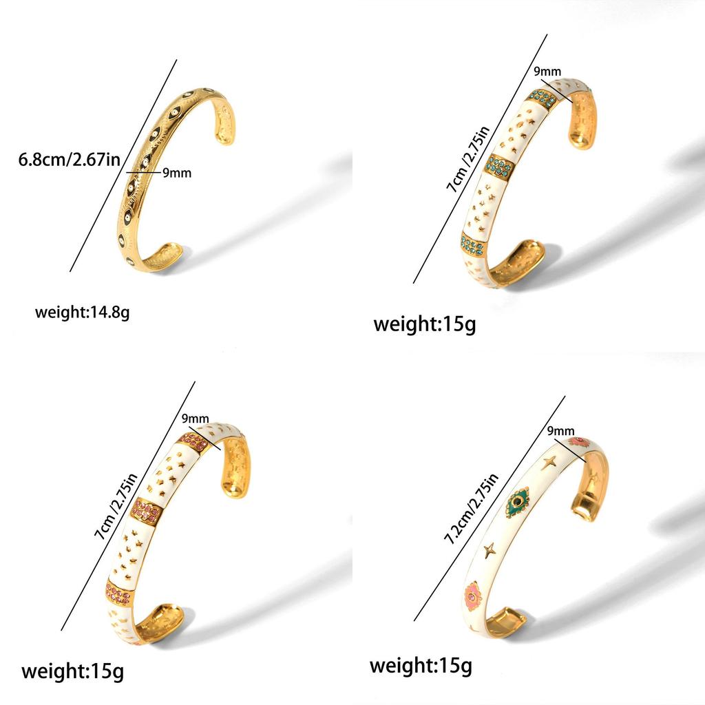 French Vintage Steel Open Cuff Bracelet With 18k Gold Plating And Diamond Accents For Fashion Jewelry Enthusiasts