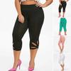 Damen-Leggings, mittelhoher Schnitt, hohe Elastizität, verkürzte Hose, einfarbig, hohe Taille, Yoga-Hose mit Blütenblatt-Manschetten, schmal geschnittene Yoga-Leggings