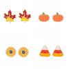 Thanksgiving Cartoon Oil Drip Sunflower Pumpkin Maple Leaf Set Stud Earrings Personalized Earrings