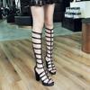 Fashion Summer Tall Boots Women's Knee High Chunky High Heels Shoes Back Zipper Roman Greek Gladiator Sandals