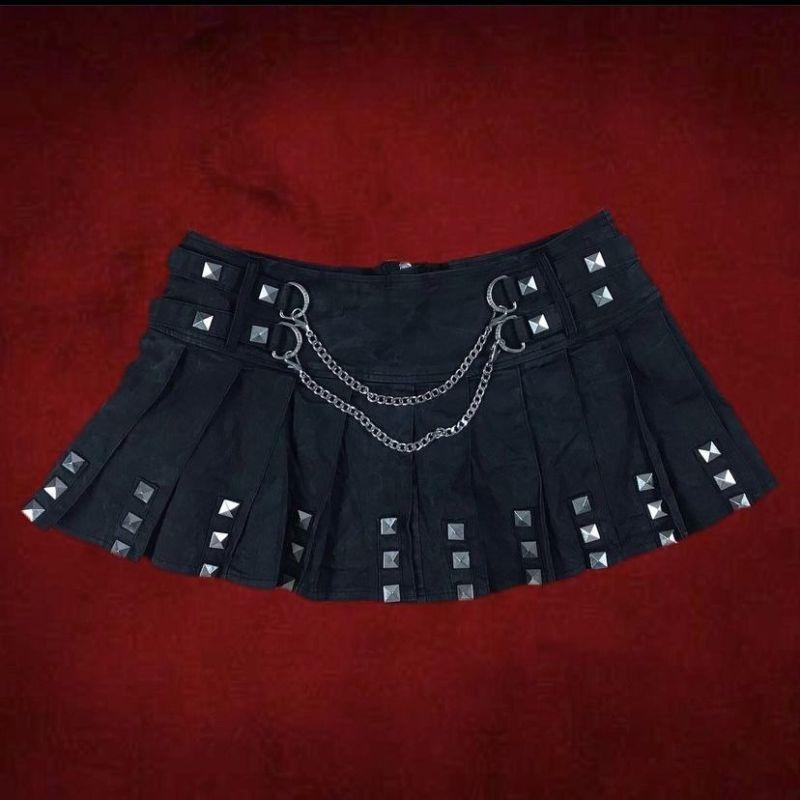 European and American Summer Women's Hot Stamping Design Pleated Skirt Chain Splicing Decoration Fashionable Half Skirt