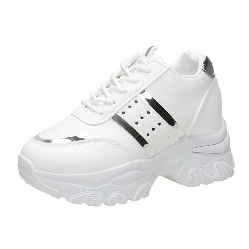 

Модная спортивная обувь на толстой подошве для женщин, белые кроссовки из ПУ кожи на шнуровке, массивные кроссовки для женщин, весна 2024, нескользящая обувь на платформе 35 серебряный