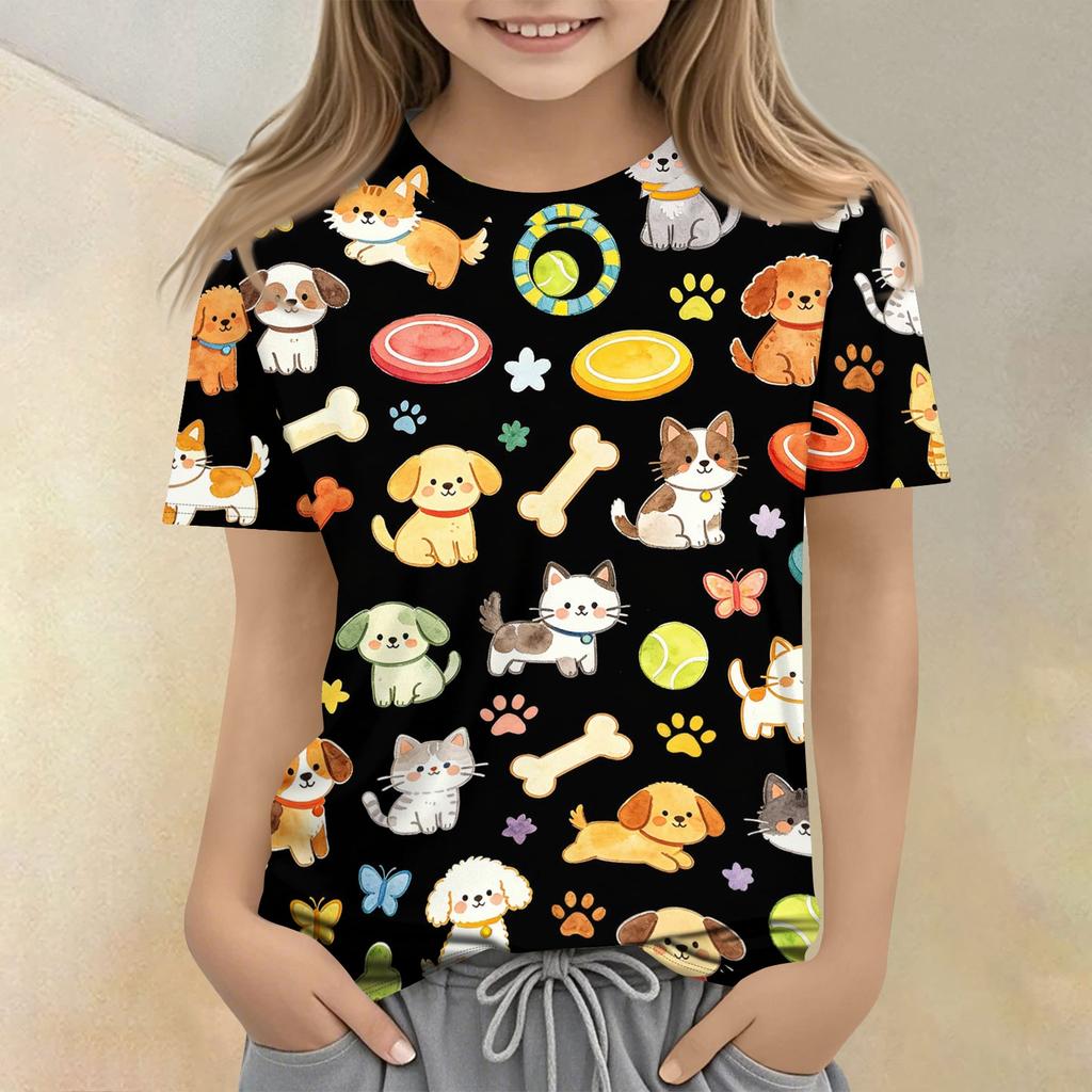 Kids Animal Print Crew Neck Short Sleeve T Shirt Casual Loose Fit Top for Boys Girls Soft Comfortable Fabric