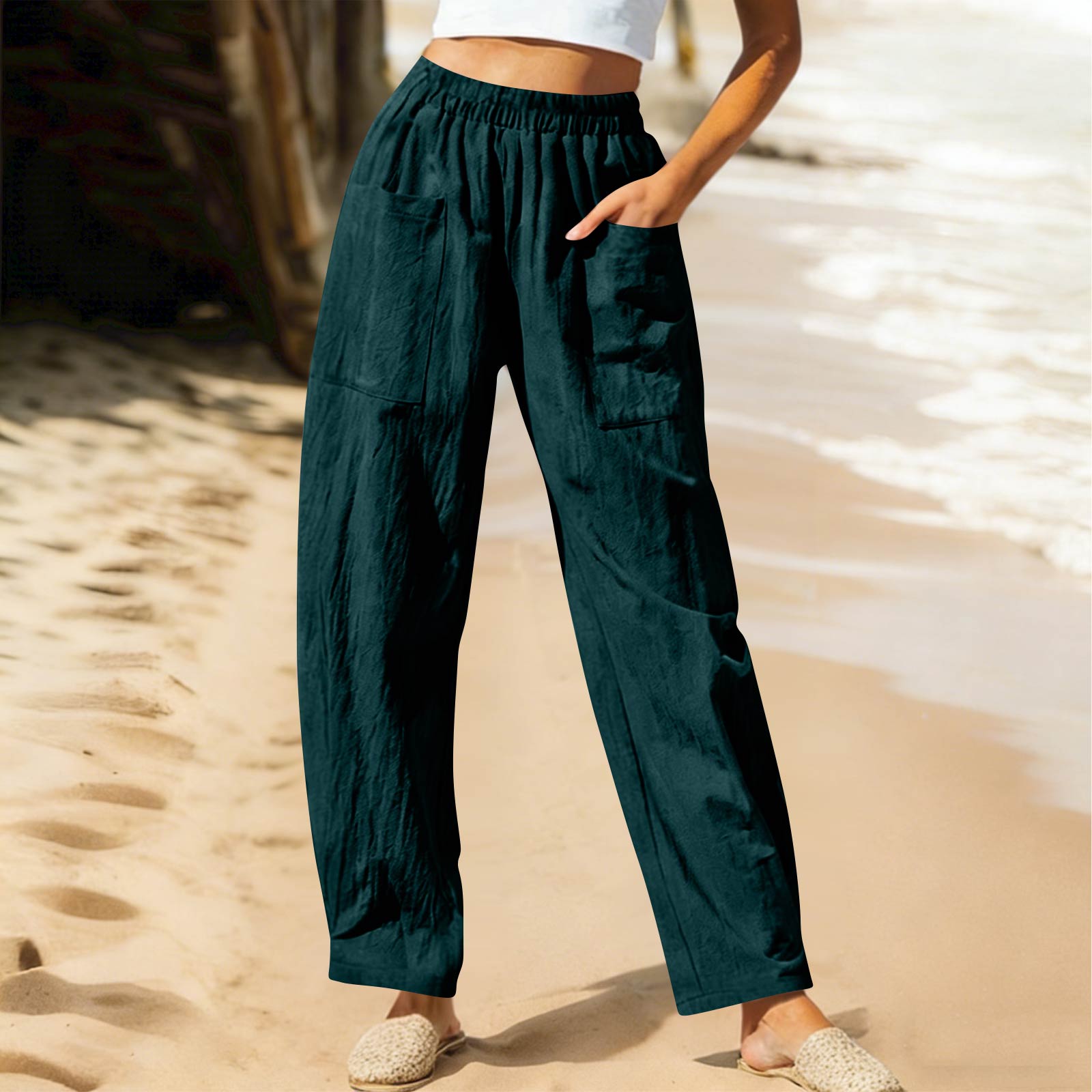 

Women s Casual And Fashionable Color Loose Pants With Pocketes L