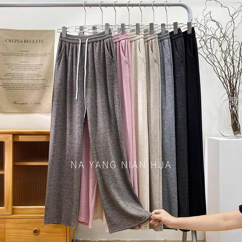 Women's High-Waisted Velvet Wide-Leg Pants - Petite Loose Fit, Floor-Length, Perfect for Spring and Autumn