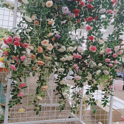 Artificial Rose Vine Flower Garland Flowers with Green Leaves Hanging for Indoor Outdoor Wall Home Garden Wedding Summer Porch Terrace Balcony Decor