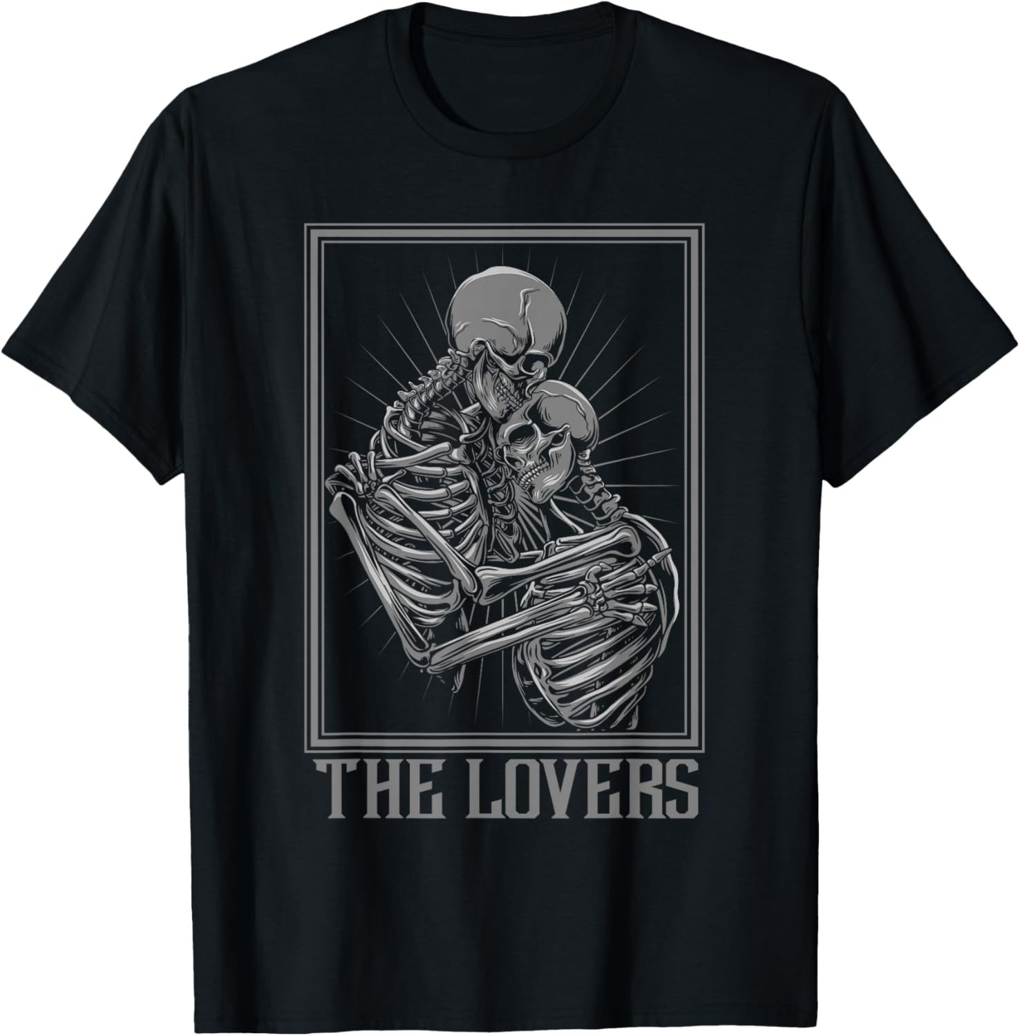 

The Lovers Skeleton Tarot Card Graphic Tee Men Casual Cotton Short Sleeve T-Shirt 4XL