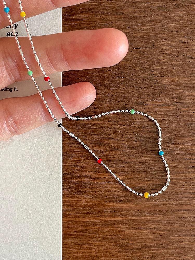Dopamine Rainbow Bean Necklace: Women's High-End Round Bead Clavicle Chain