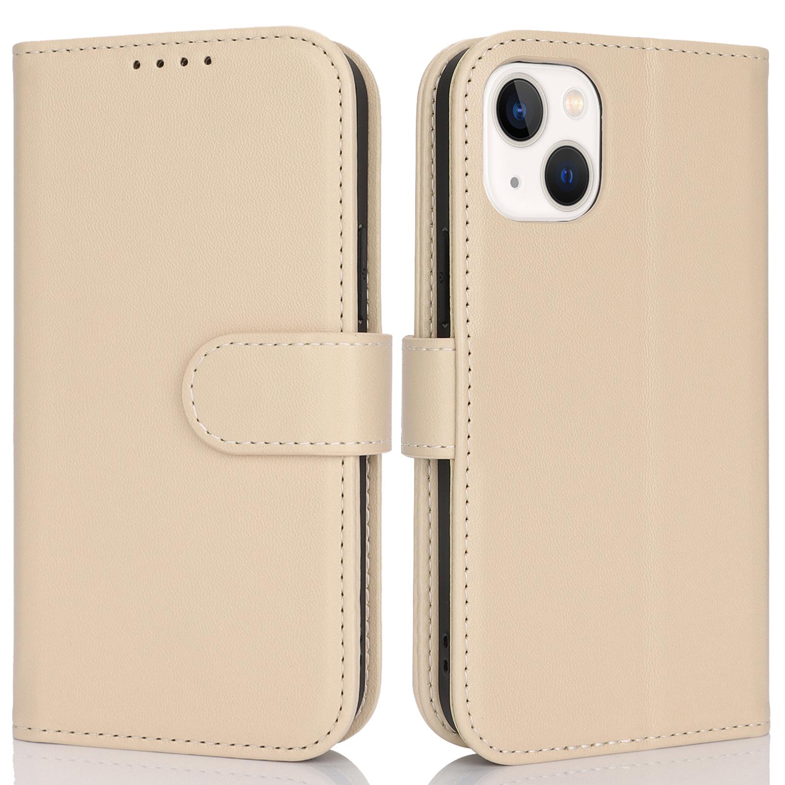 

For iPhone 15 Stand Case Shockproof Leather Wallet Phone Cover Beige