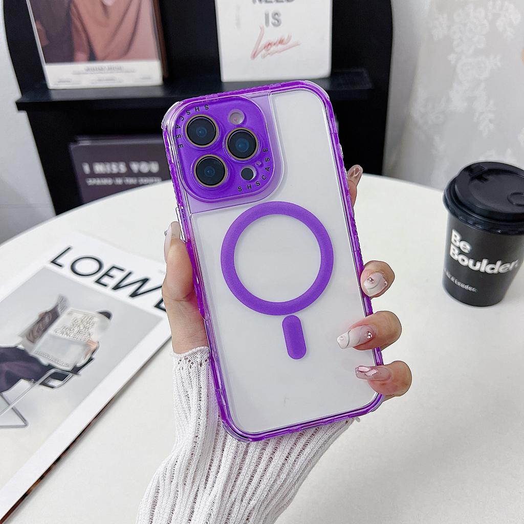 For iPhone 16 Pro Magnetic Case Clear Colorful Frame TPU+PC Phone Back Cover with Lens Film