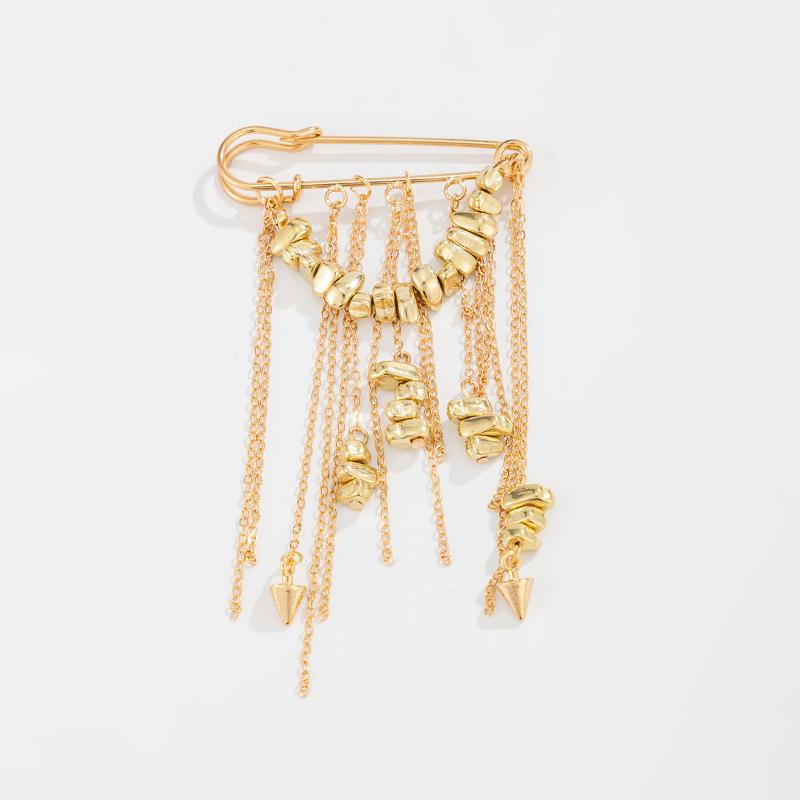 Exaggerated Metal Chain Pendant Tassel Brooch For Women Man Handmade Personality Charm Trousers Shortened Pins Rock Jewelry