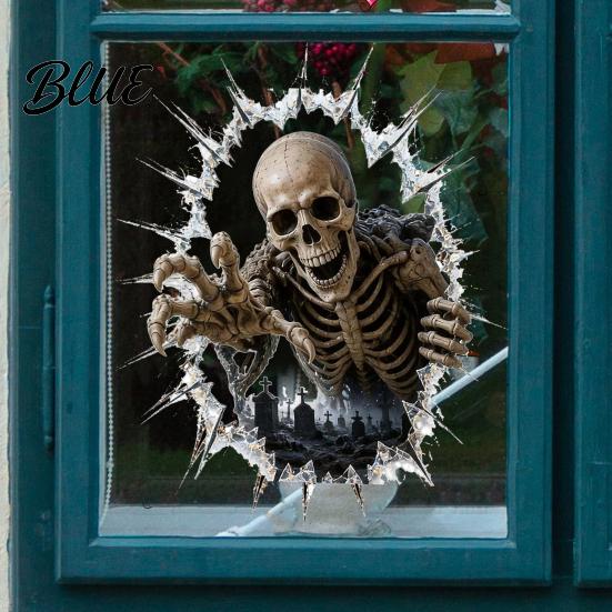Ghostly Theme Window Art Halloween Stickers Removable Static Cling Decals with Pumpkin Ghost Witch Non Adhesive Clings Patterns Scary Atmosphere