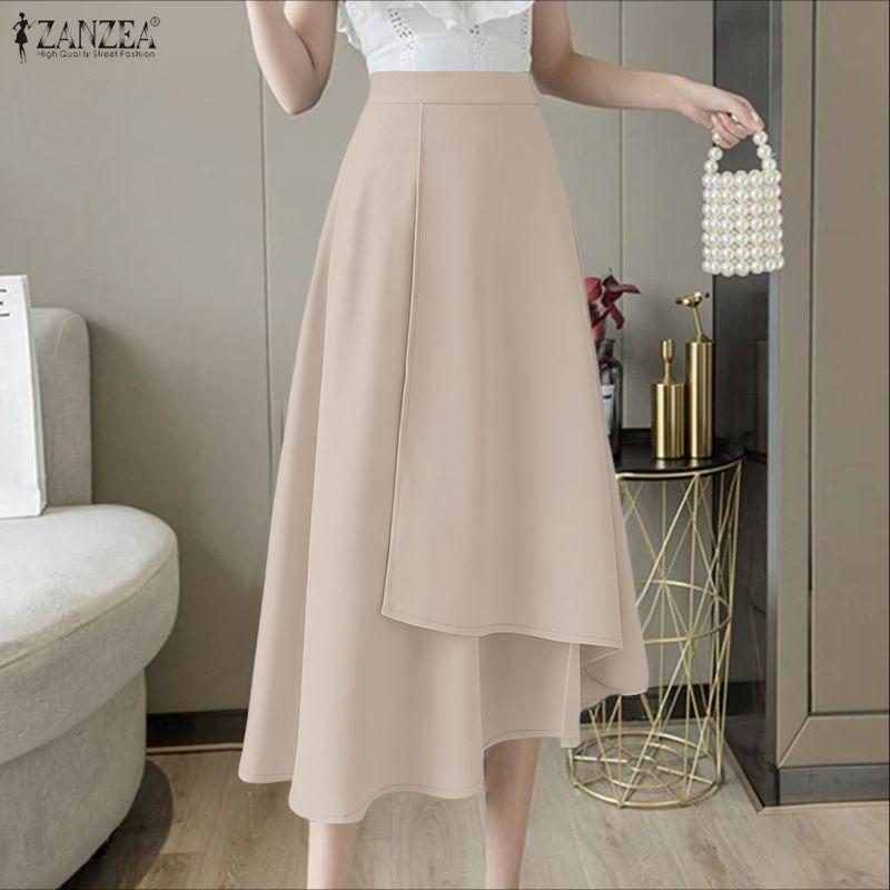 ZANZEA Fuste Midi Largi Casual pentru Femei, Culoare Solidă