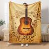 Acoustic Guitar With Musical Notes And The Word On A Vintage Background Lightweight Personalized Blanket Customize Text Ultrasoft Versatile For Sofa