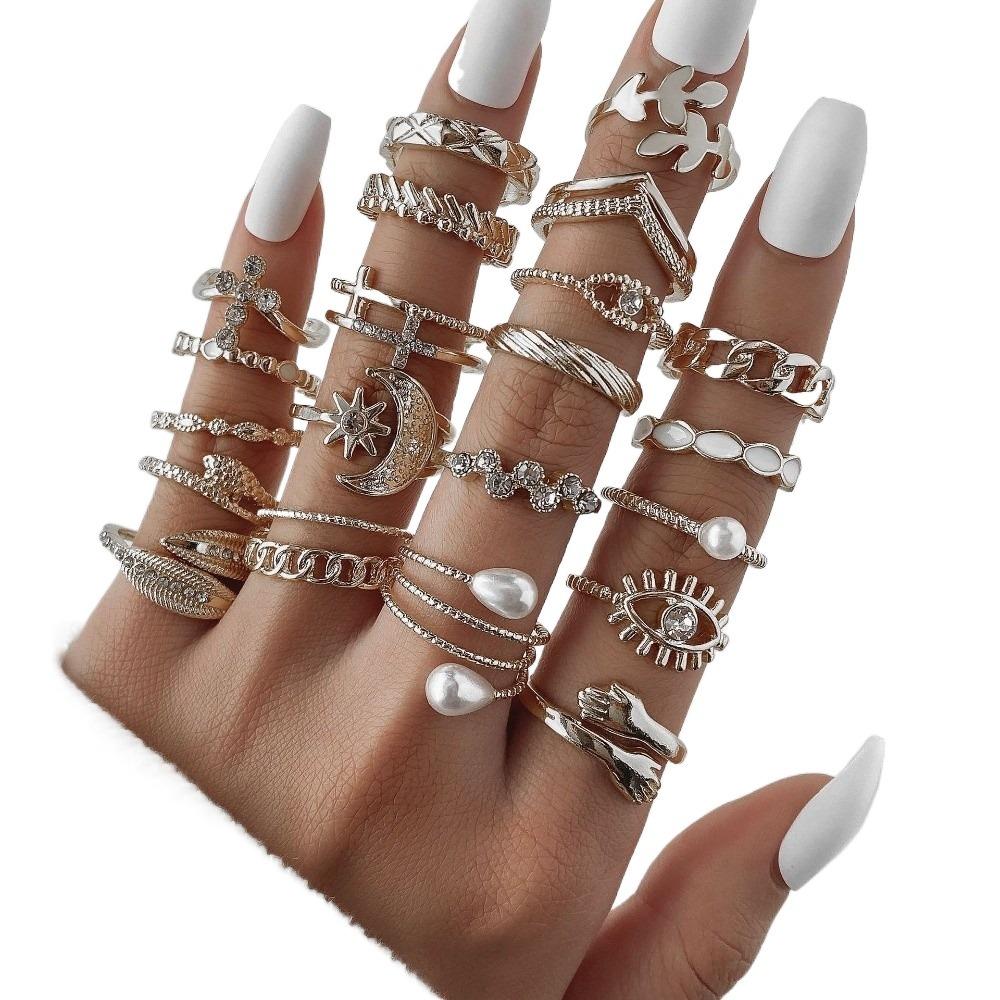 23 Pcs/Set Vintage Punk Ring Set Geometric Knuckle Rings Set  Girls Party Jewelry Accessories Gifts