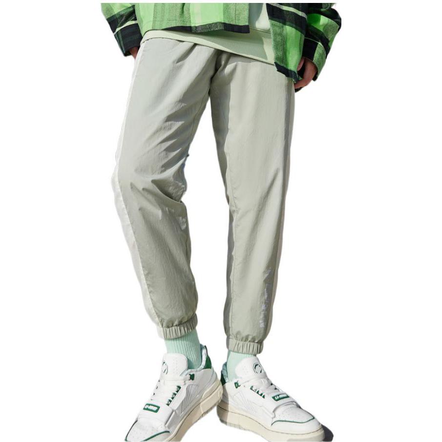 Li Ning Badfive Color Block Letter Print Loose Sports Long Pants Women bottoms Desert-Green AYKS362-1