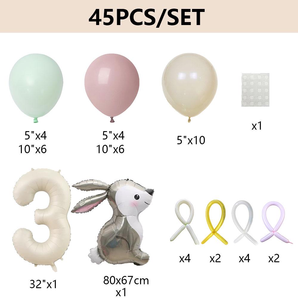 45Pcs/Set Cute Bunny Foil Helium Balloon 32inch 1-9Cream Number Ball Pink Green Kids Birthday Baby Shower Wedding Decor