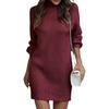 Women's Mock Neck Sweater Dres Long Lantern Sleeve Rib Knit Stretch Bodycon Sweater Dress