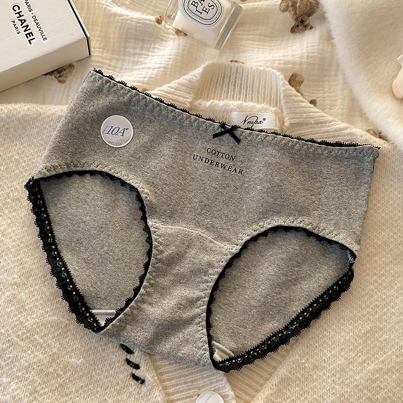 Ladies Spring and Autumn Lace Edge 10A Antibacterial Cotton Extended Crotch Waist Stretch Briefs