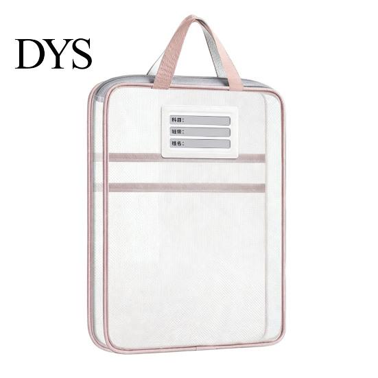 Durable Nylon Mesh Pockets Transparent Document Bag, Portable Lightweight File Organizer with Zipper School Stationery Organizers And Strap,