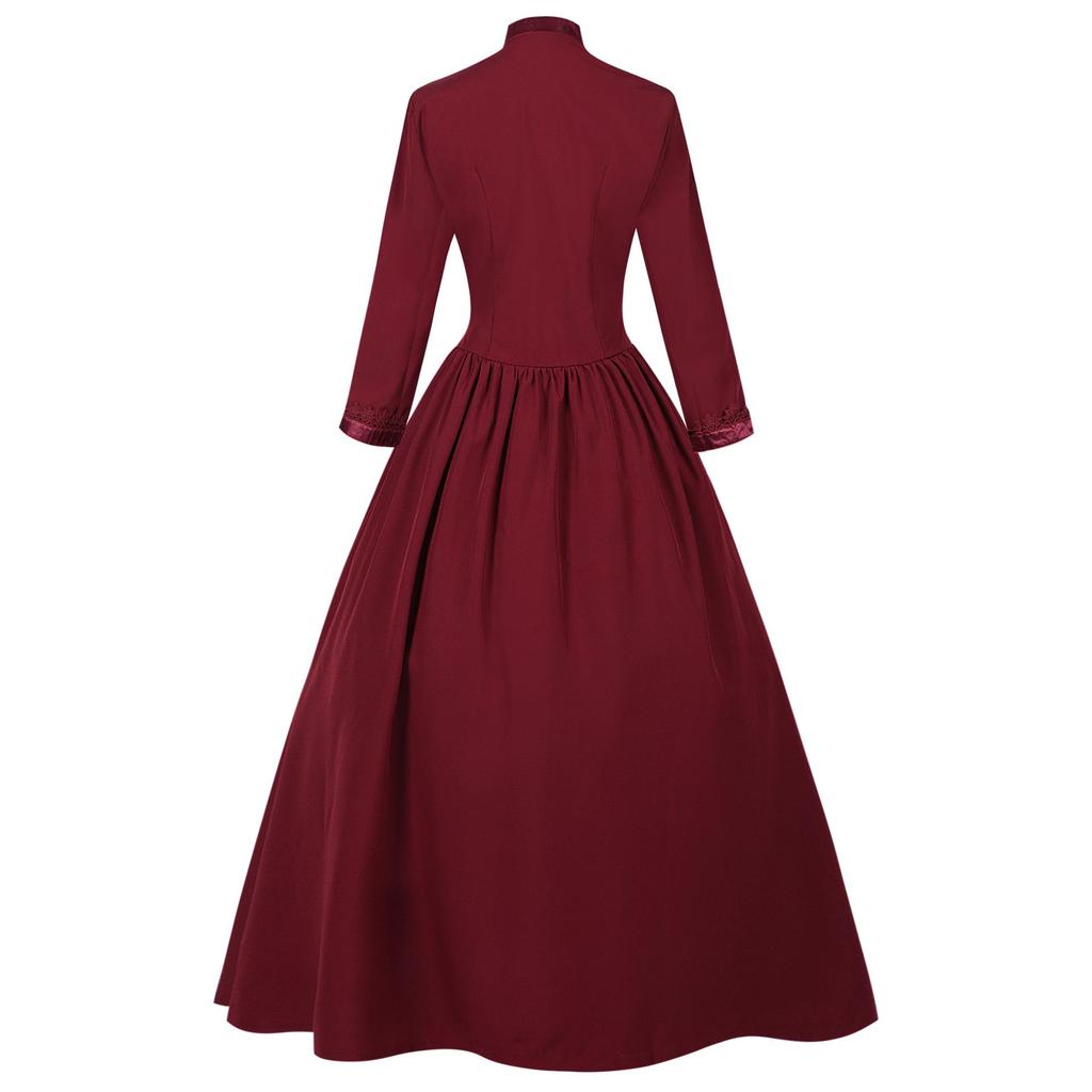 Women's Vintage Medieval Halloween Dress - Stand-Up Collar & Large Hem Skirt