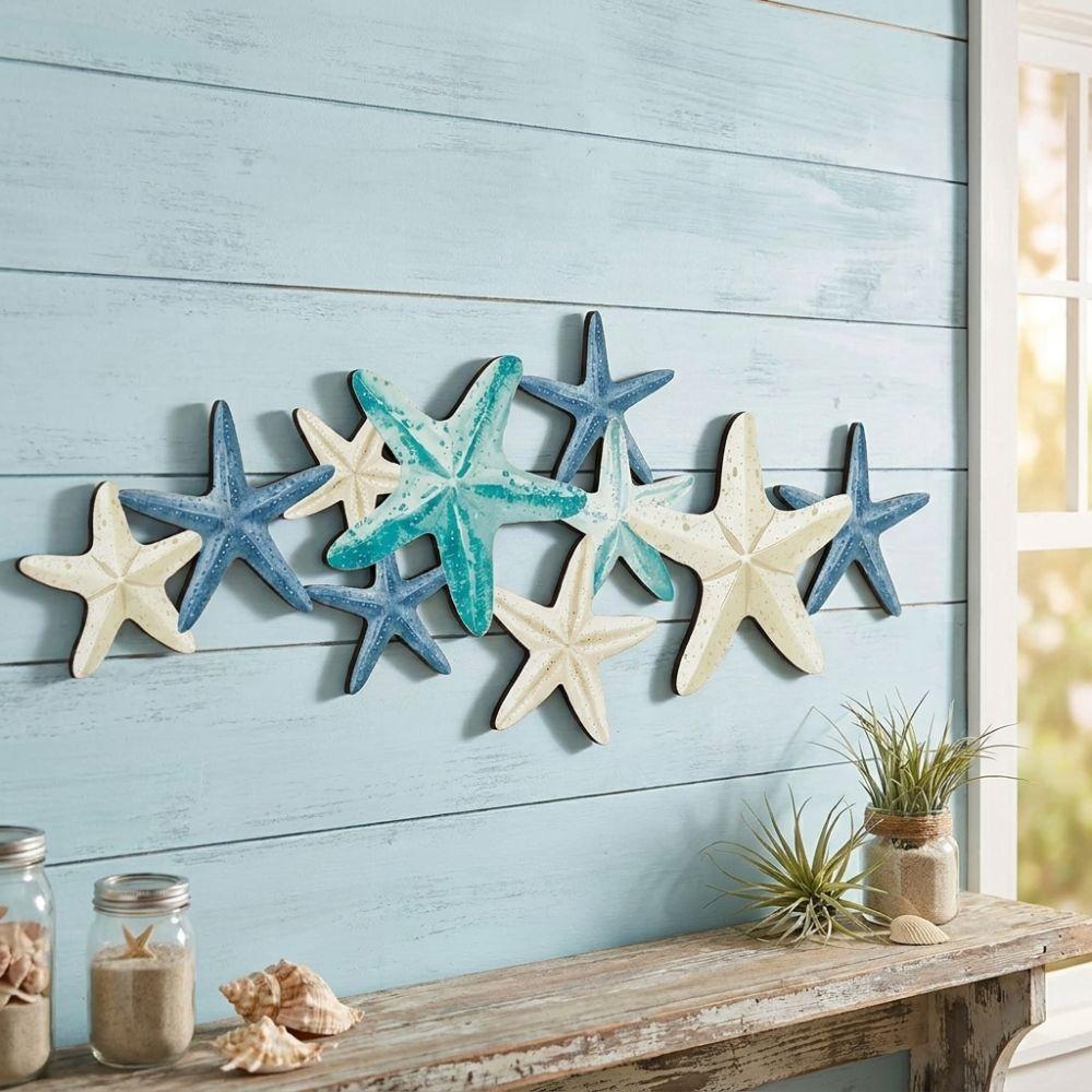 2D Flat Wooden Starfish Wall Decor Nautical Aesthetic Coastal Ocean-themed Wall Art Beach House