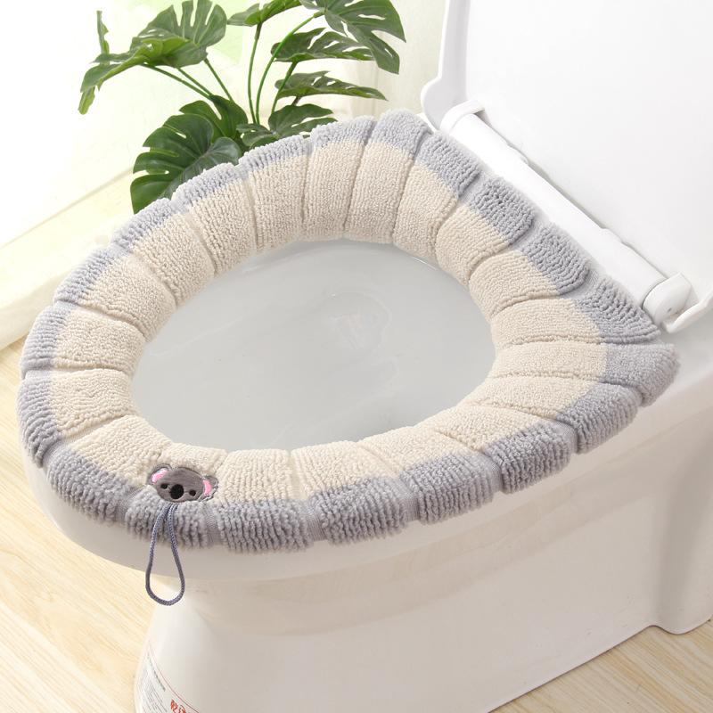 Knitted toilet seat cushion for winter warmth, washable toilet seat with handle, plush toilet seat cushion, toilet cover