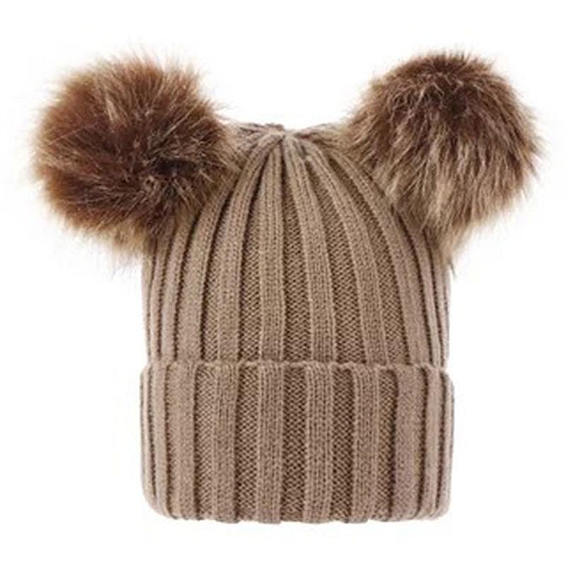 Unisex Retro Beanie Solid Color Fashion Keep Warm Stripe Casual Crimping Double Pompom Hat Winter Hat Knit Hat хаки
