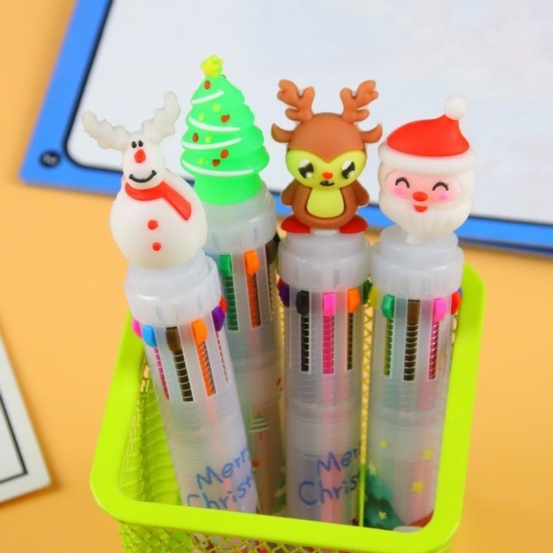 15Pcs Santa Claus Topper Multi Color Retractable Ballpoint Pen, Back to School Season Student Stationery with Christmas themed Transparent Office Supp