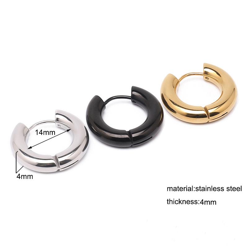 Glossy Stainless Steel Hoop Earrings For Women Men Hip Hop Steapunk Round Oval Heart Black Gold Silver Color Huggie Jewelry Gift