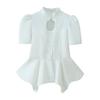   European and American style, new women's fashion, chic, three-color in-stock, hollow-out puff sleeve buttoned top
