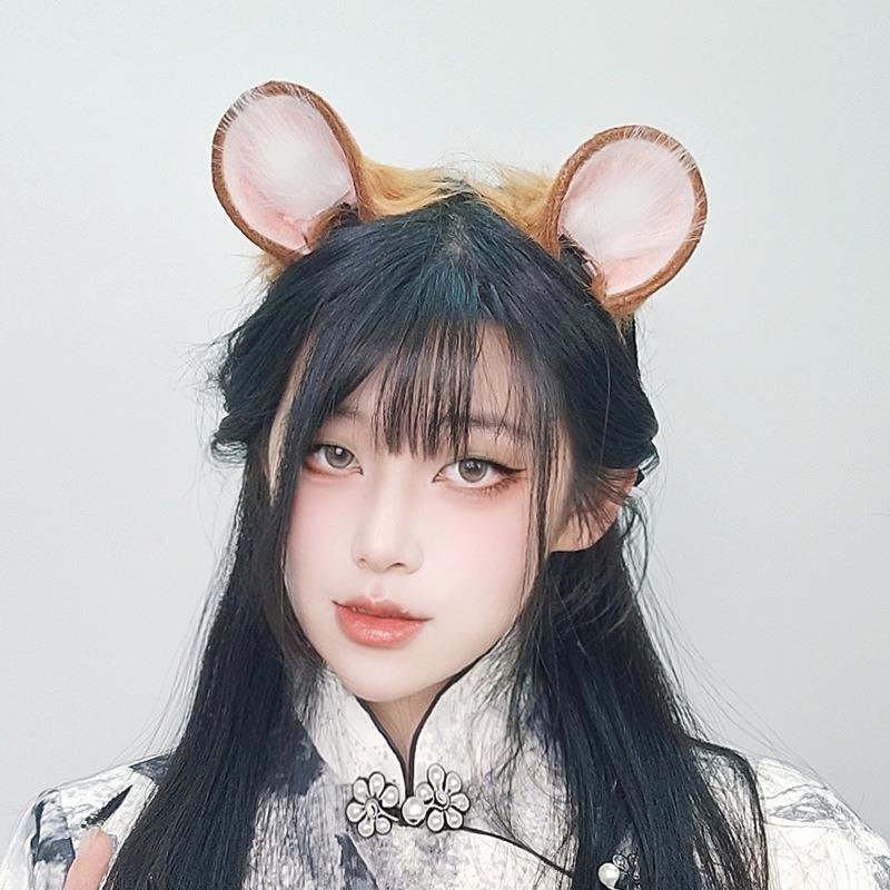 Handmade Simulated Hamster Ear Headband Cos Beast Ear Tail Set Lolita Kc Plush Cute Hamster Headdress