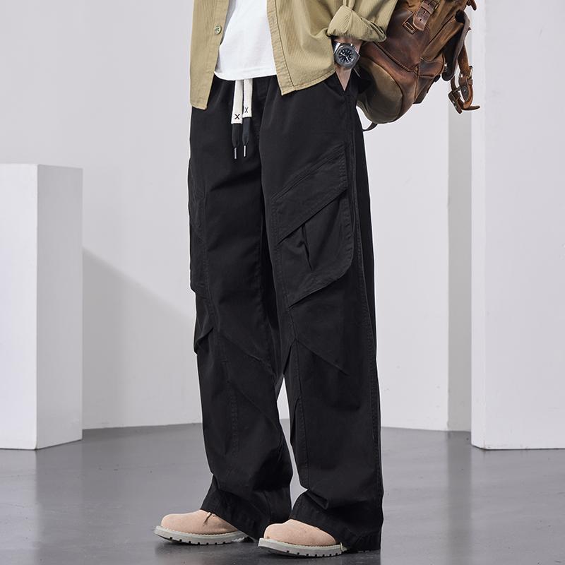 Large size pants men's loose straight wide-leg overalls spring and summer khaki casual trousers men