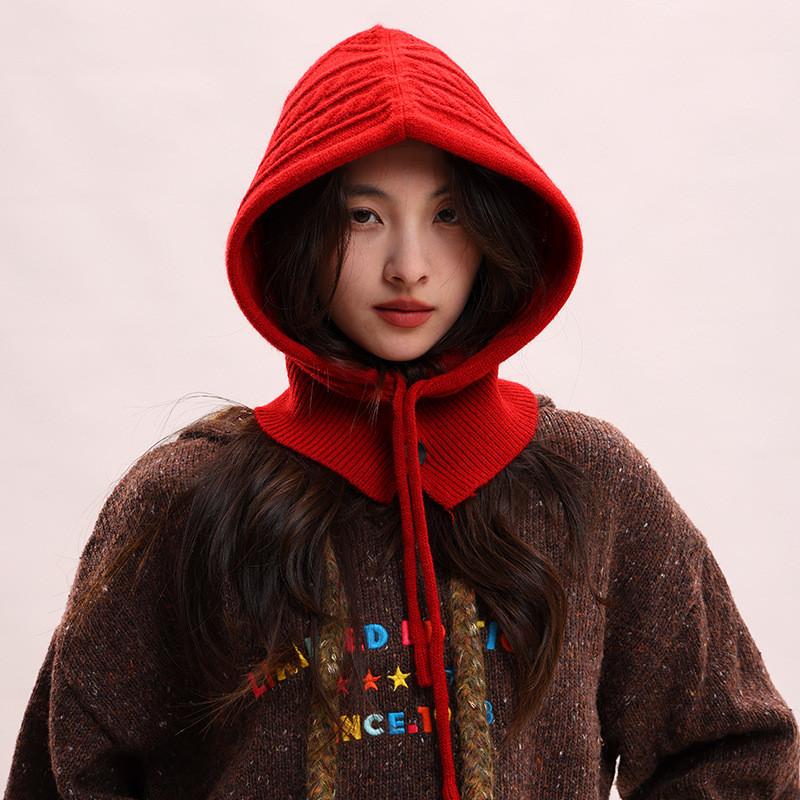 Vintage Rote Sturmhaube Mütze Damen Winter Wärme Winddicht Strickmütze Mit Ohrenschutz Für Kaltes Wetter