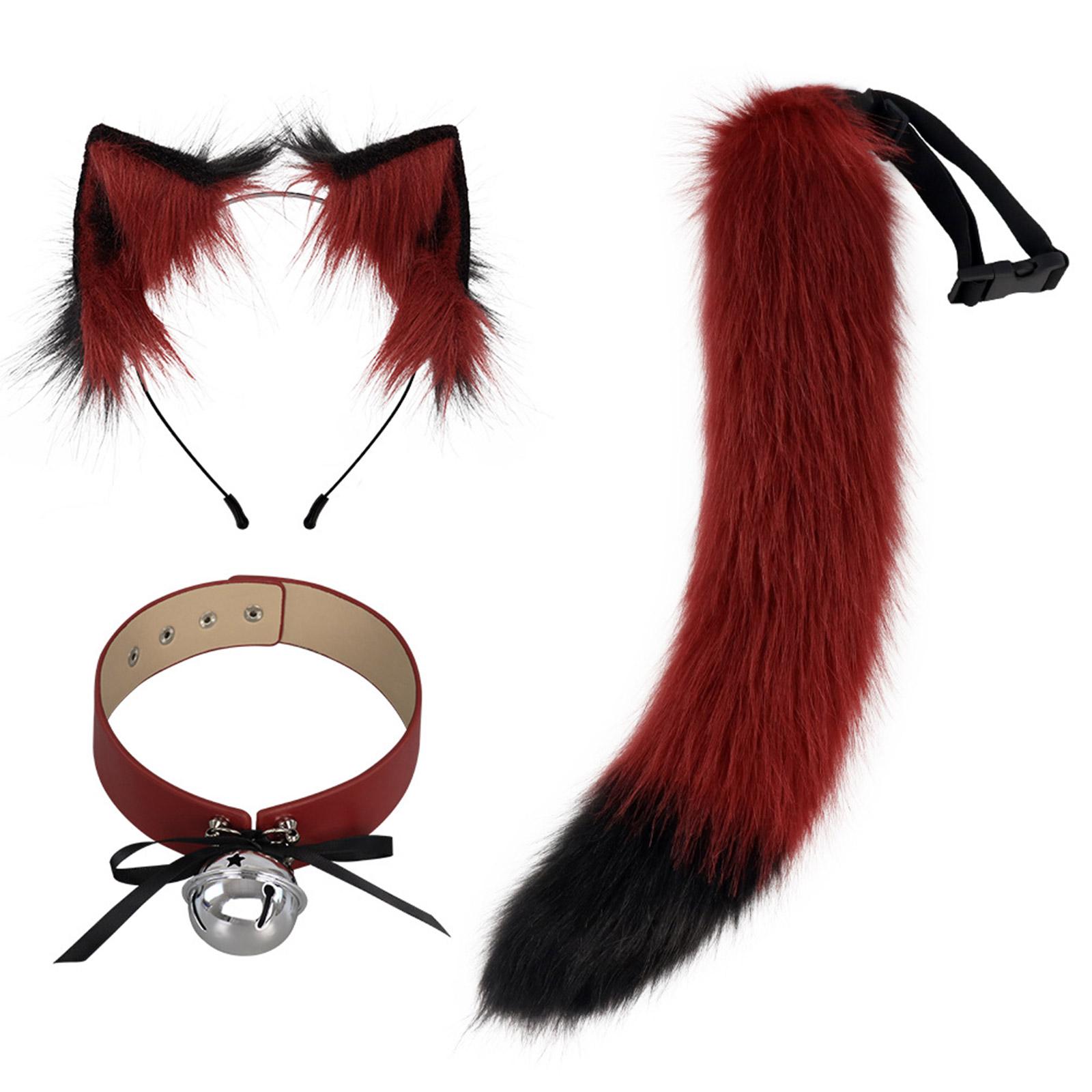 

Cat Wolf Foxes Tail Ears Headband Bells Choker Halloween Christmas Fancy-Party Costume Toy Gifts for Woman Men Cosplay 1